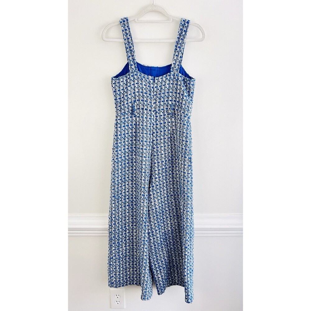 Jealous Tomato Blue & White Tweed Cropped Wide Leg Jumpsuit Sleeveless EUC Sz SM - Picture 12 of 16
